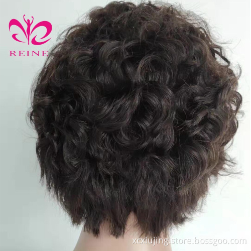 REINE Fashion Brazilian virgin Curly Short Pixie Human Hair Lace Frontal Wig For Black Women